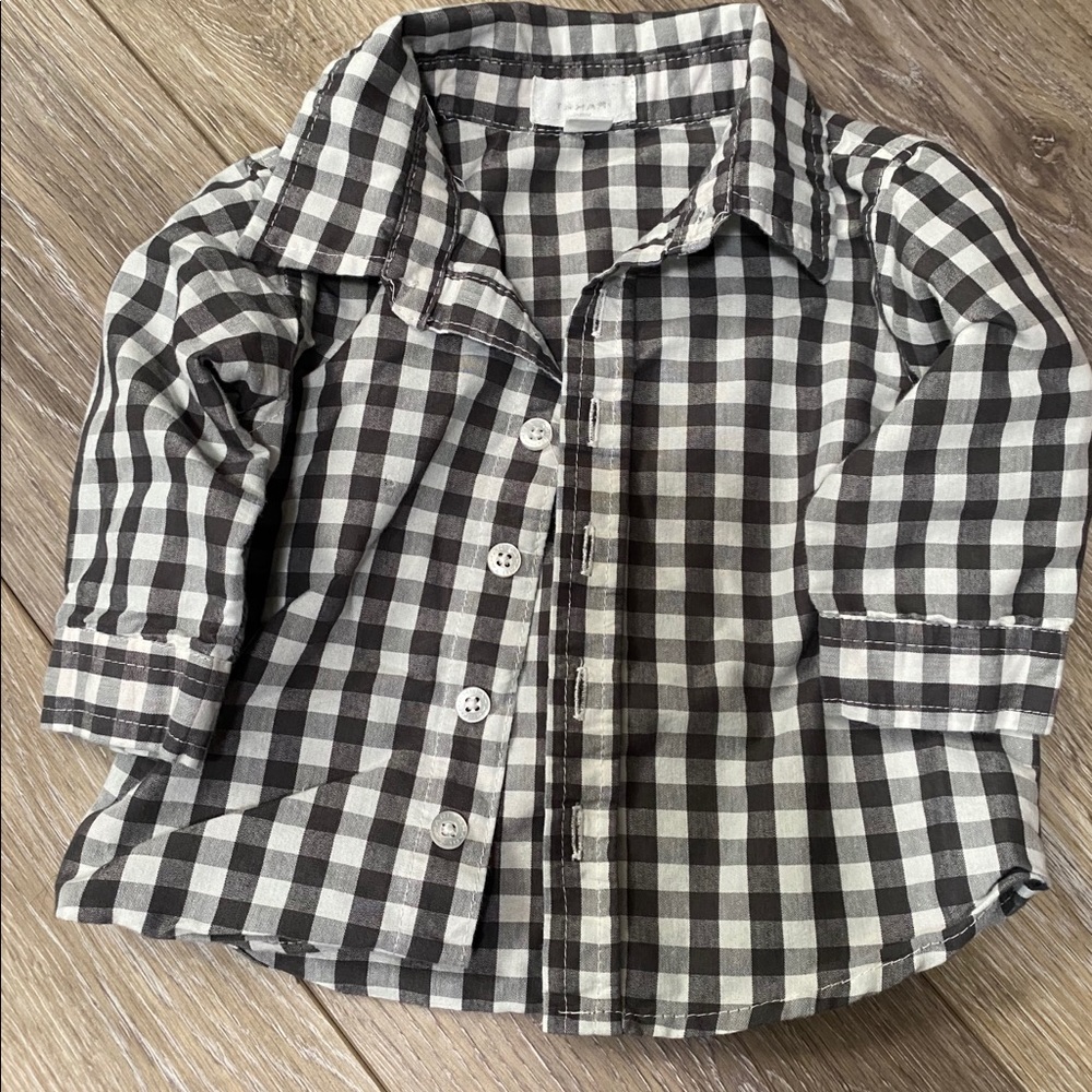 Gray and White Plaid Button Up